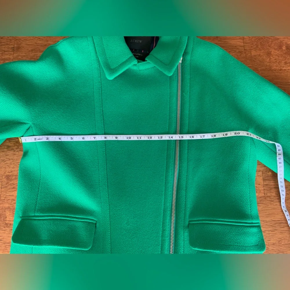 J Crew Women’s Wool Blend Emerald Green Long Two Way Zip Coat Jacket Size 12 - Picture 11 of 16